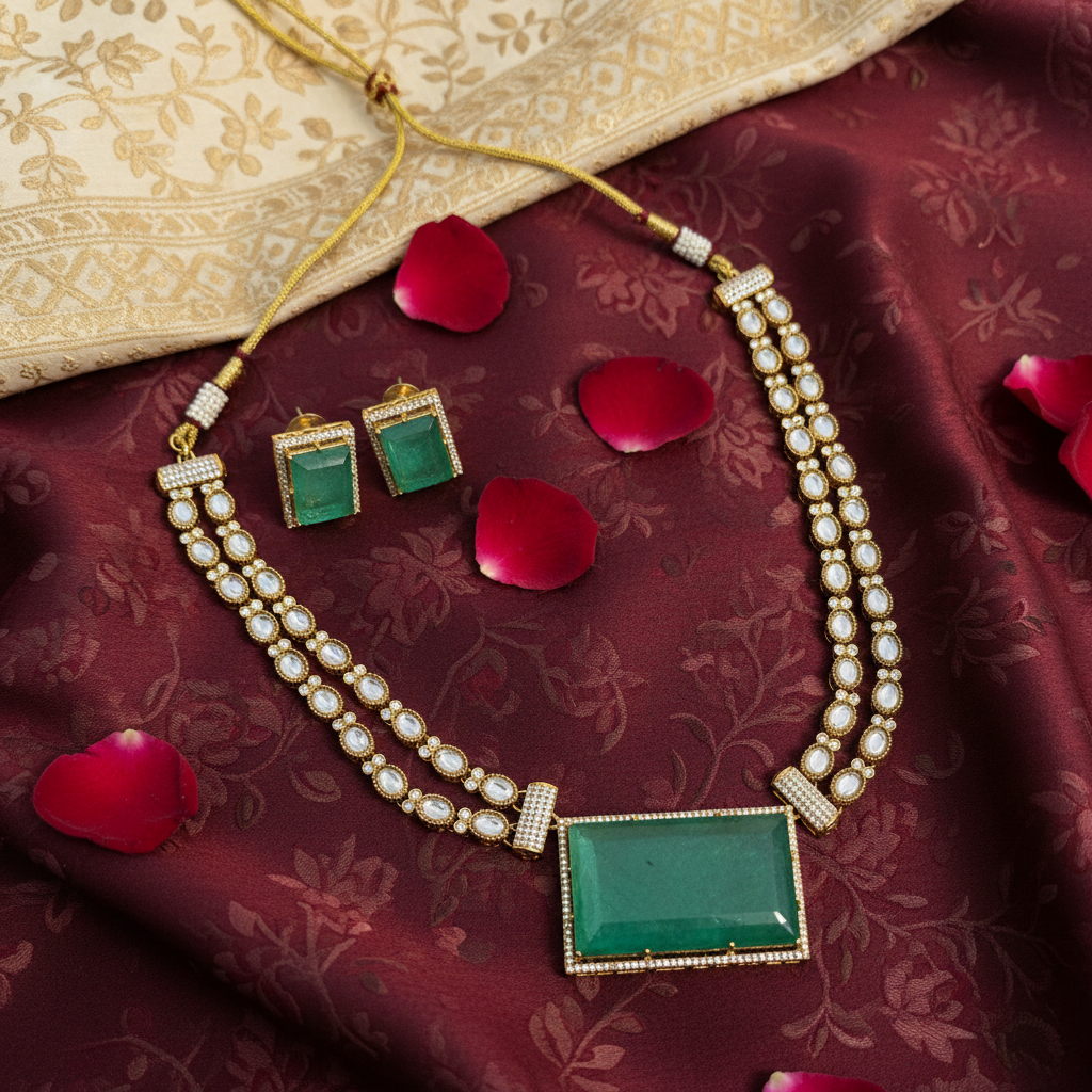 Gulistan Polki Set in luxurious setting